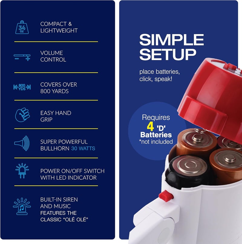 Croove Portable Megaphone Loud Speaker, Bullhorn with Siren Music, Volume Control, 30 Watt Mini Bull Horn, 800 Yard Voice Range Mega Phone, Noise Makers, Sporting Essentials for Coach, Camp Counselor - Image 5